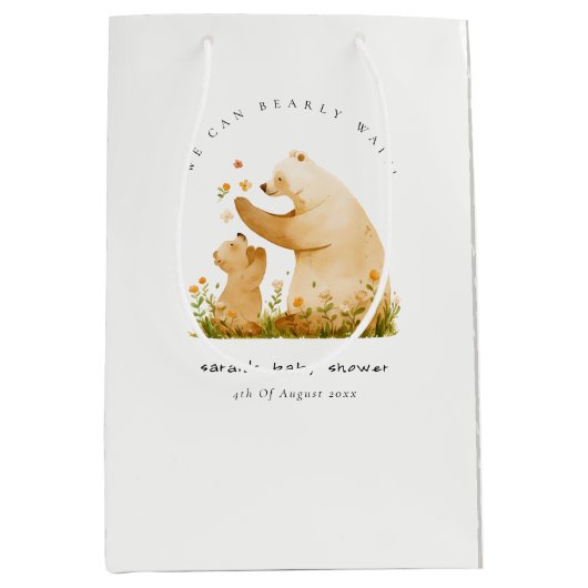 Baby Mom Bearly Wait Bloemneutraal Baby shower Medium Cadeauzakje (Voorkant)