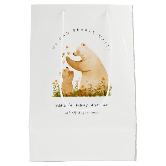 Baby Mom Bearly Wait Bloemneutraal Baby shower Medium Cadeauzakje (Achterkant)