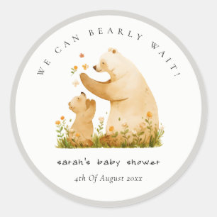 Baby Mom Bearly Wait Bloemneutraal Baby shower Ronde Sticker