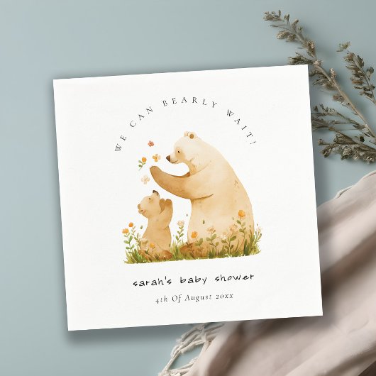 Baby Mom Bearly Wait Bloemneutraal Baby shower Servet