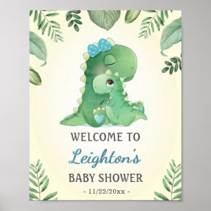 Baby Momma Dinosaurs Blue Baby Shower Welkom Poster