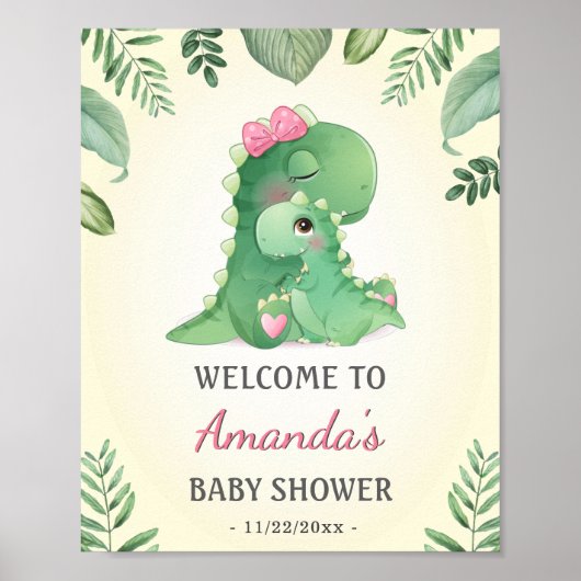 Baby Momma Dinosaurs Roze babymeisje Welkom Poster (Voorkant)