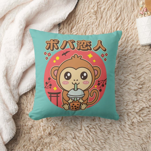 Baby Monkey Boba Tea Schattige Kawaii Iced Tea Lov Kussen (Deken)