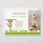 Baby Monkey Boys Foto Birthday Invitations Kaart (Voorkant)
