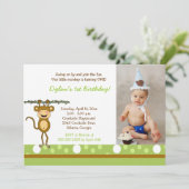 Baby Monkey Boys Foto Birthday Invitations Kaart (Staand voorkant)