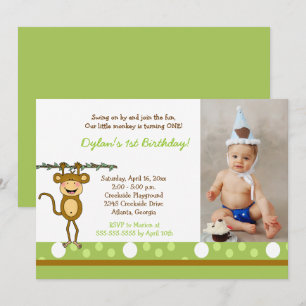 Baby Monkey Boys Foto Birthday Invitations Kaart