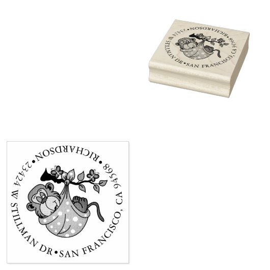 Baby Monkey en adres Rubberstempel (Gestempeld)