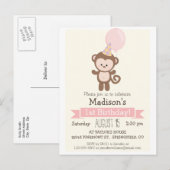Baby Monkey Girl's Verjaardagsfeestje Uitnodiging (Voorkant / Achterkant)