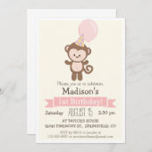 Baby Monkey Girl's Verjaardagsfeestje Uitnodiging (Voorkant / Achterkant)