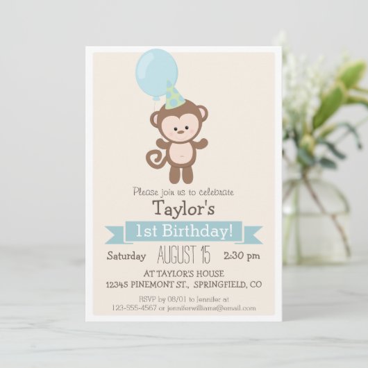 Baby Monkey Kinderen verjaardagsfeestje Kaart (Staand voorkant)