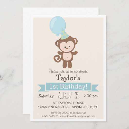 Baby Monkey Kinderen verjaardagsfeestje Kaart (Voorkant / Achterkant)