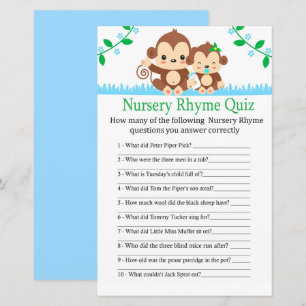 Baby Monkey Nursery Rhyme Quiz baby shower game