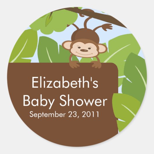 Baby Monkey Oerwoud Safari Baby shower Sticker (Voorkant)