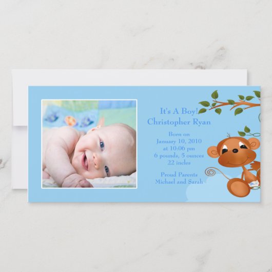 Baby Monkey PHOTO Boy Geboorteaankondiging Aankondiging (Voorkant)