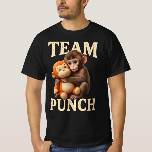 Baby Monkey Punch Team | Schattige Geredde Macaque T-shirt (Voorkant)