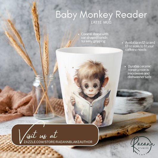 Baby Monkey Reader Latte Mok