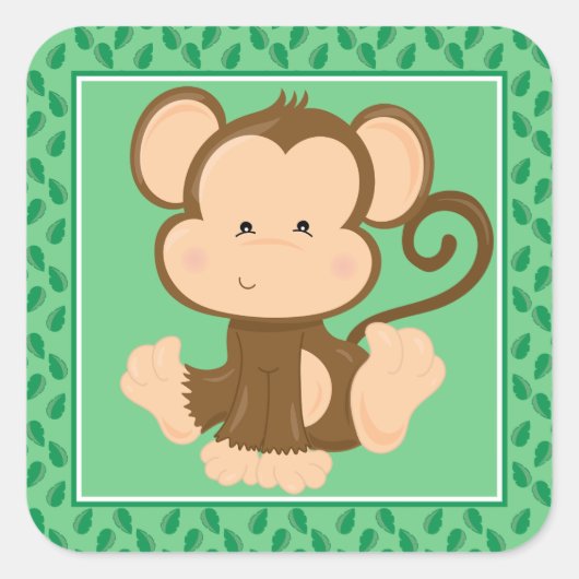 Baby Monkey | Safari Animals Party Vierkante Sticker (Voorkant)