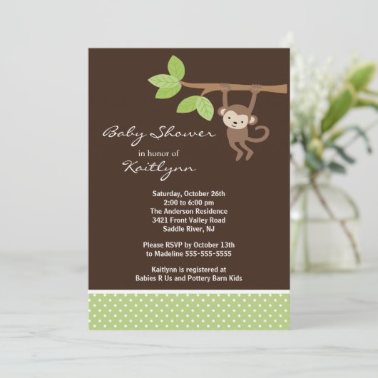 Baby Monkey Safari Baby shower Uitnodiging (Staand voorkant)