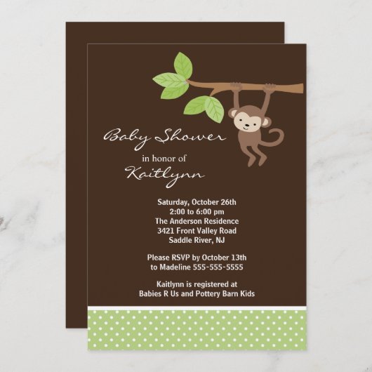Baby Monkey Safari Baby shower Uitnodiging (Voorkant / Achterkant)