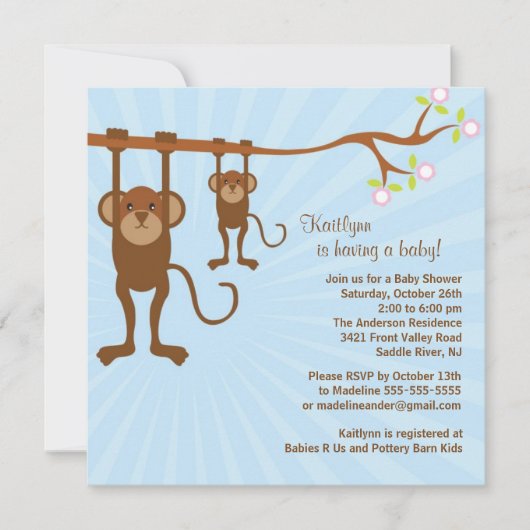 Baby Monkey Safari Baby shower Uitnodiging (Voorkant)