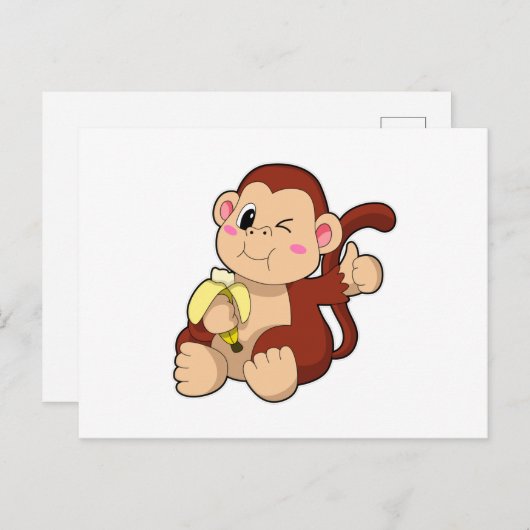 Baby Monkey with Banana Briefkaart (Voorkant / Achterkant)
