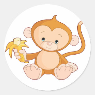 Baby Monkey with Banana Ronde Sticker