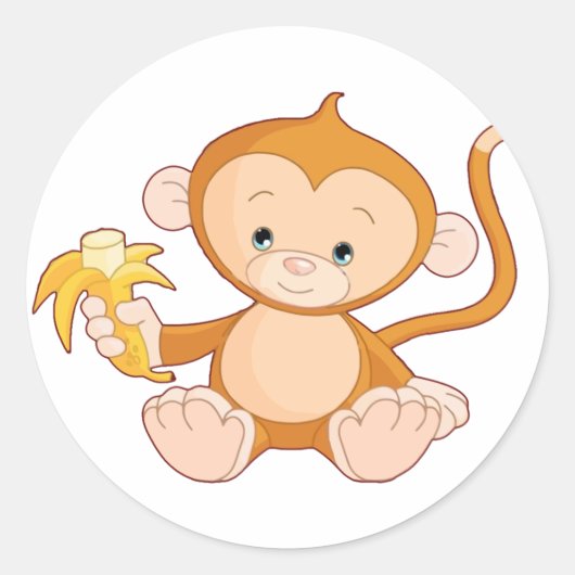 Baby Monkey with Banana Ronde Sticker (Voorkant)