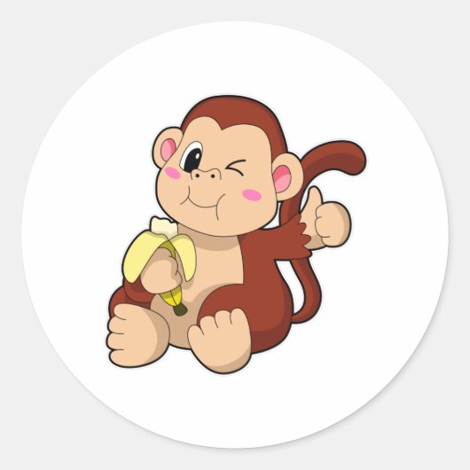 Baby Monkey with Banana Ronde Sticker (Voorkant)