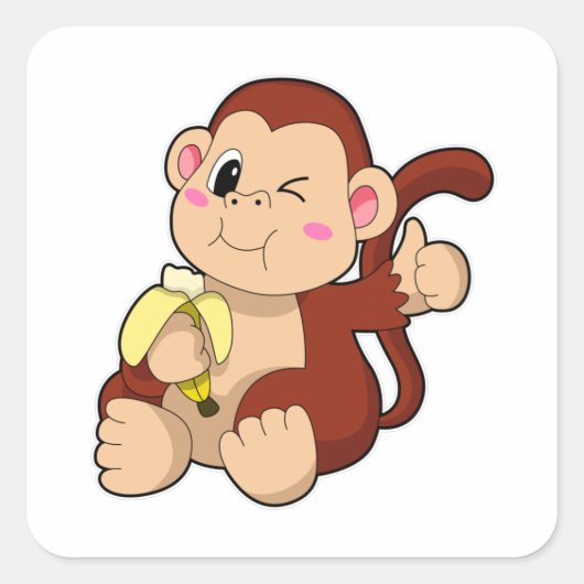 Baby Monkey with Banana Vierkante Sticker (Voorkant)