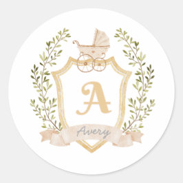 Baby Monogram A | Neutrale geboorte Announcem Ronde Sticker