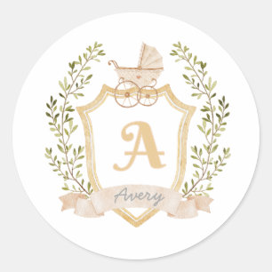Baby Monogram A Neutrale geboorte Announcem Ronde Sticker