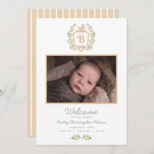 Baby Monogram B | Neutrale geboorte Aankondiging (Voorkant / Achterkant)