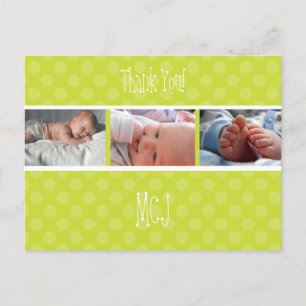 Baby-monogram bedankt, polka stippen aankondigingskaart