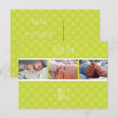 Baby monogram dank je, polka dots aankondigingskaart (Voorkant / Achterkant)