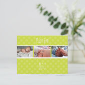 Baby monogram dank je, polka dots aankondigingskaart (Staand voorkant)