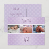 Baby monogram dank je, polka dots aankondigingskaart (Voorkant / Achterkant)