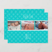 Baby monogram dank je, polka dots aankondigingskaart (Voorkant / Achterkant)