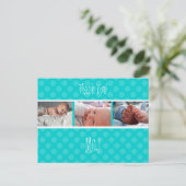 Baby monogram dank je, polka dots aankondigingskaart (Staand voorkant)