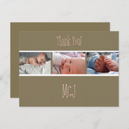 Baby monogram Dank u, voeg uw foto's in Aankondigingskaart (Voorkant / Achterkant)