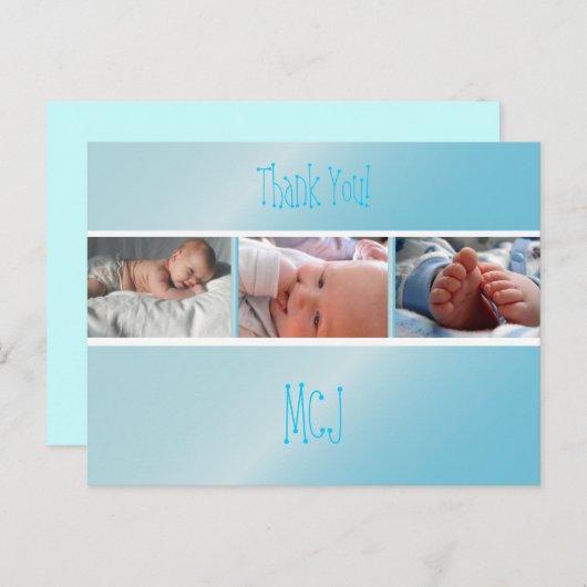 Baby monogram Dank u, voeg uw foto's in Aankondigingskaart (Voorkant / Achterkant)
