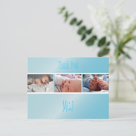 Baby monogram Dank u, voeg uw foto's in Aankondigingskaart (Staand voorkant)