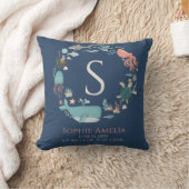 Baby Monogram Geboorte Stats Blauw Onder Het Zee Kussen (Deken)