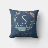 Baby Monogram Geboorte Stats Blauw Onder Het Zee Kussen (Voorkant)