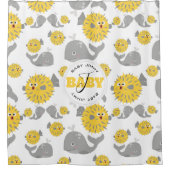 Baby monogram grijze walvis en zwarte Cartoon Douchegordijn (Voorkant)