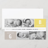 Baby Monogram Jongen Meisje Tweelingen 4 Foto Geel Aankondiging (Voorkant / Achterkant)