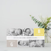 Baby Monogram Jongen Meisje Tweelingen 4 Foto Geel Aankondiging (Staand voorkant)