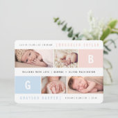 Baby Monogrammen Jongen Meisje Tweelingen 4 Multi  Aankondiging (Staand voorkant)