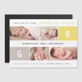 Baby Monograms Twins 4 Foto Geboorte Aankondiging