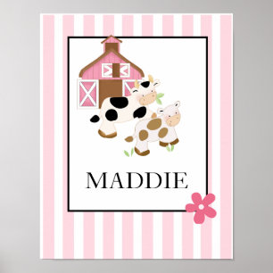 Baby Moo Cow Farm Roze Naam Print Persoonlijk