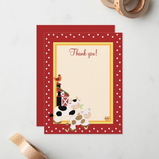 BABY MOO-KOE (rood) 4x5 flat - Dank u wel Notitiekaartje (Voorkant / Achterkant in situ)